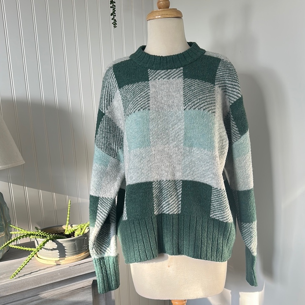 a new day Green and White Checkered Sweater